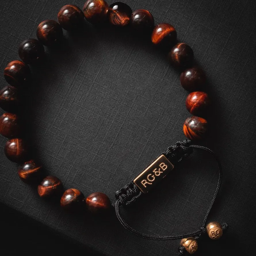 Red Tiger Eye Bead Bracelet - RoseGold
