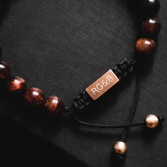 Red Tiger Eye Bead Bracelet - RoseGold