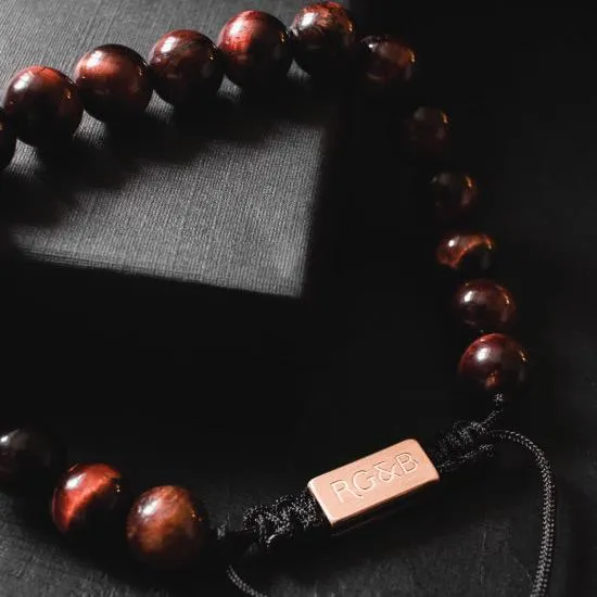 Red Tiger Eye Bead Bracelet - RoseGold