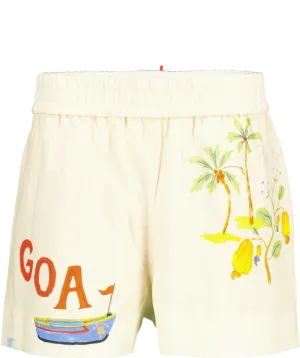 Rhode Resort Cream Kina "Goa" Printed Linen Shorts UK M