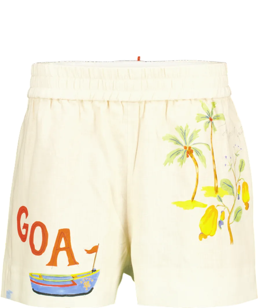 Rhode Resort Cream Kina "Goa" Printed Linen Shorts UK M