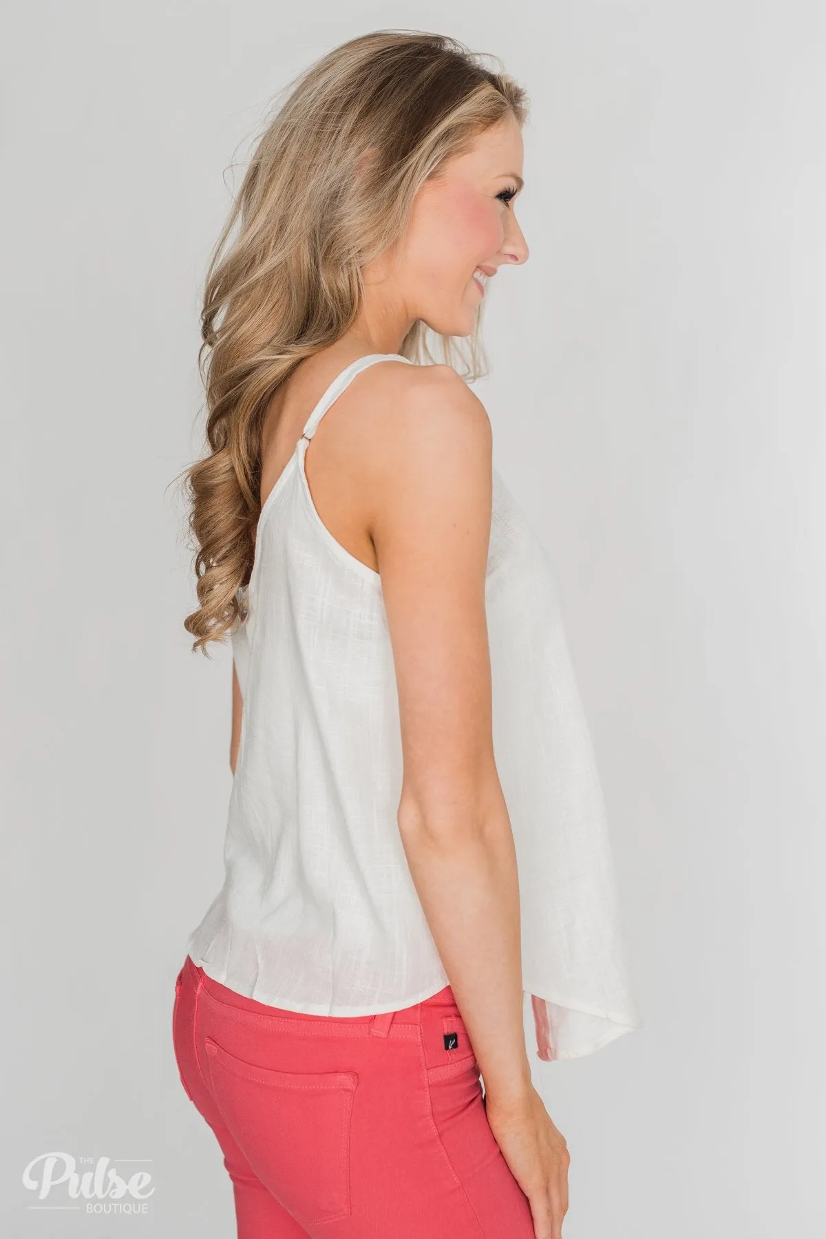 Right This Way Button Tank Top - Ivory