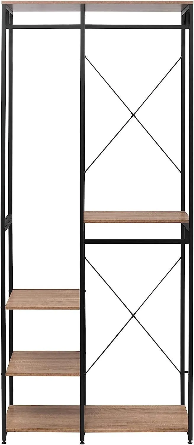 Rootz Clothes Rack - Metal Garment Rack - Open Wardrobe - Steel Clothing Hanger - MDF Shelving - 90cm x 40cm x 204.5cm