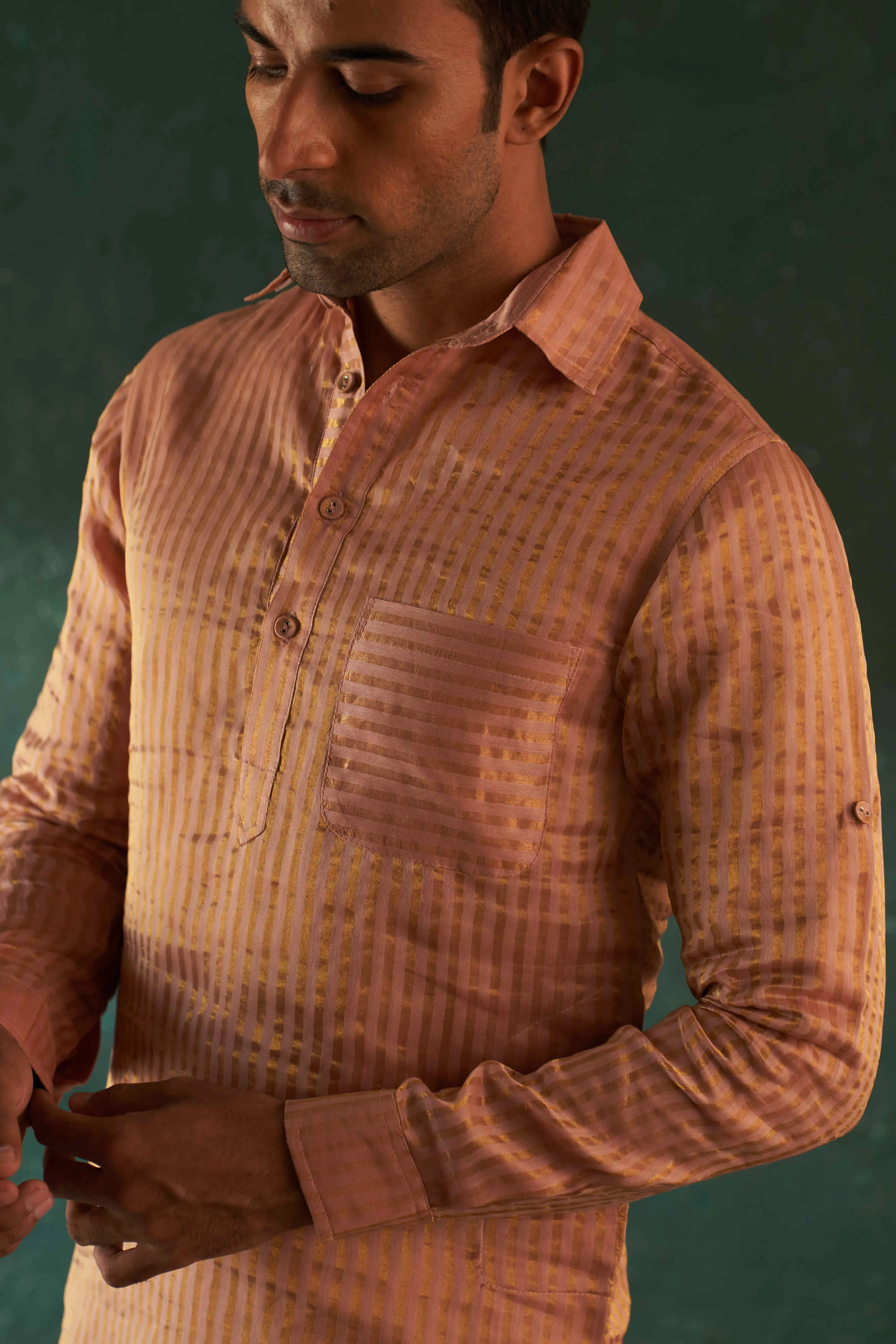 Rose pink tissue kurta and salwar
