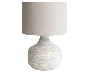 Round whitewashed bamboo table lamp