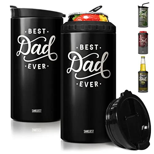 SANDJEST 4-in-1 Best Dad Ever Tumbler Gifts for Dad from Daughter Son - 12oz Dad Can Cooler Tumblers Travel Mug Cup - Stainless Steel Insulated Cans Coozie Christmas, Birthday, Father's Day Papa Gift