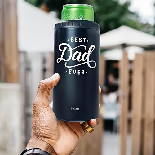 SANDJEST 4-in-1 Best Dad Ever Tumbler Gifts for Dad from Daughter Son - 12oz Dad Can Cooler Tumblers Travel Mug Cup - Stainless Steel Insulated Cans Coozie Christmas, Birthday, Father's Day Papa Gift