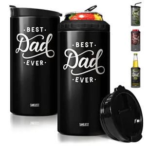 SANDJEST 4-in-1 Best Dad Ever Tumbler Gifts for Dad from Daughter Son - 12oz Dad Can Cooler Tumblers Travel Mug Cup - Stainless Steel Insulated Cans Coozie Christmas, Birthday, Father's Day Papa Gift