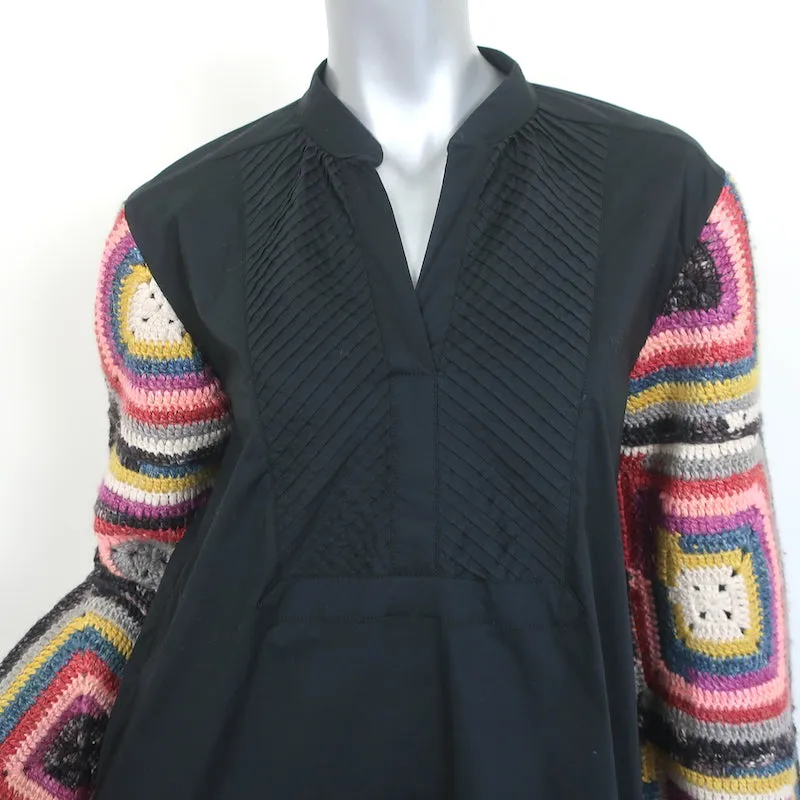 SEA New York Crochet-Sleeve Midi Dress Black Stretch Cotton Size Small NEW