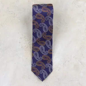 Seaward & Stearn Silk Woven Necktie - Navy & Gold Paisley