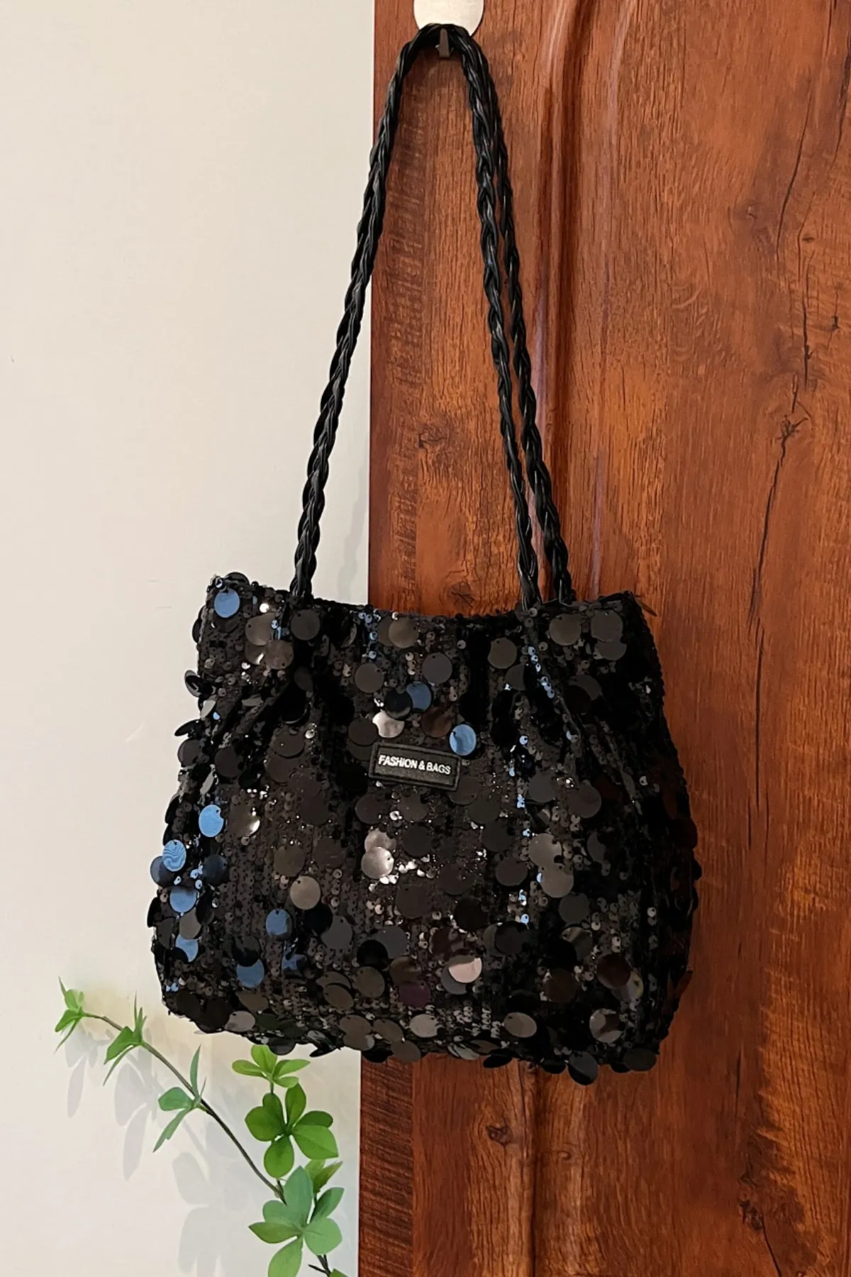Sequin Braided Strap Shoulder Bag