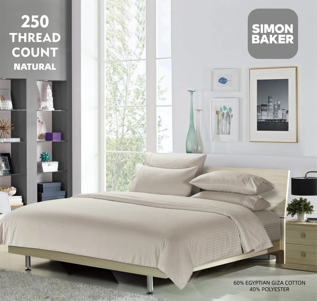 Simon Baker 250 Thread Count Egyptian Cotton Stripe Sheet Set Natural