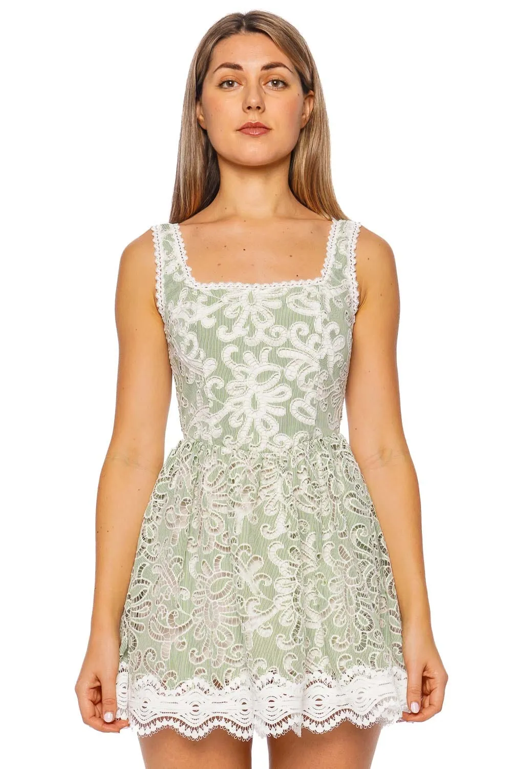 Sissy Embroidered Lace Trim Mini Dress
