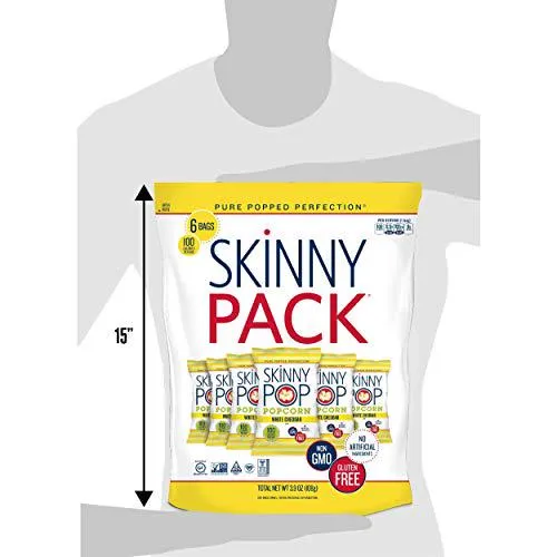 SkinnyPop White Cheddar Popcorn, Skinny Pack, 10 Packs (6 Bags per Pack), 0.65 oz Individual Snack Size Bags, Skinny Pop, Healthy Popcorn Snacks, Gluten Free