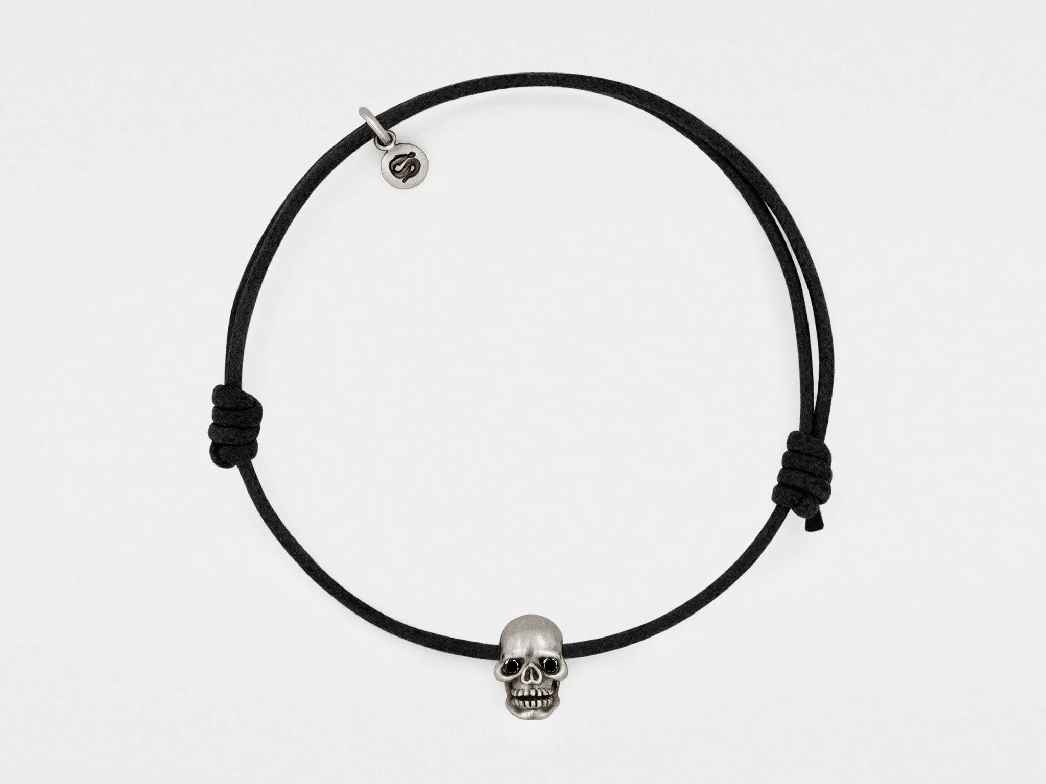Skull Bracelet in Oxidized Silver with Black Diamond Eyes