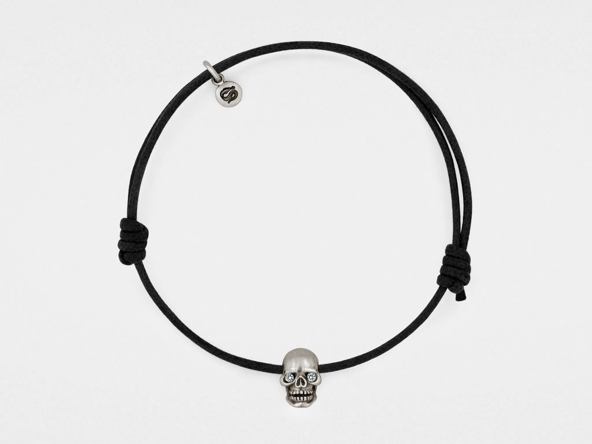 Skull Bracelet in Oxidized Silver with Diamond Eyes