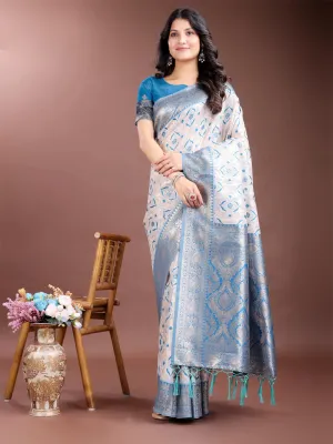 Sky Blue Linen Cotton Saree