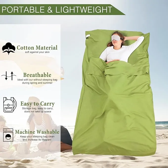 Sleeping Bag Liner and Camping Sheet, Camping & Travel Sheets for Adults, Lightweight Double Sleep Sack for Outdoor Travel Hiking Hotels Picnics