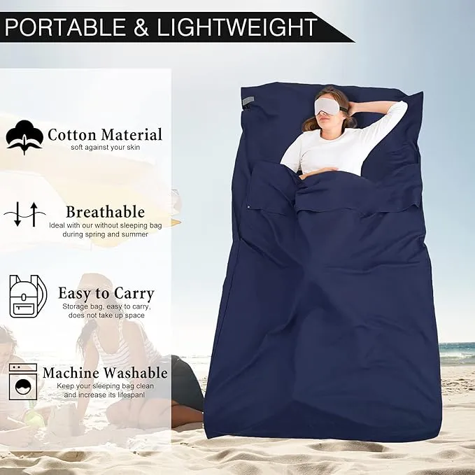 Sleeping Bag Liner and Camping Sheet, Camping & Travel Sheets for Adults, Lightweight Double Sleep Sack for Outdoor Travel Hiking Hotels Picnics