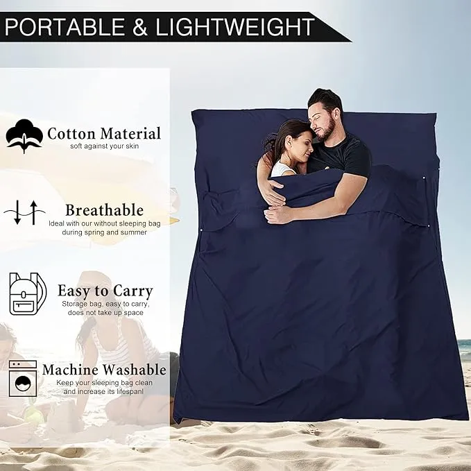Sleeping Bag Liner and Camping Sheet, Camping & Travel Sheets for Adults, Lightweight Double Sleep Sack for Outdoor Travel Hiking Hotels Picnics