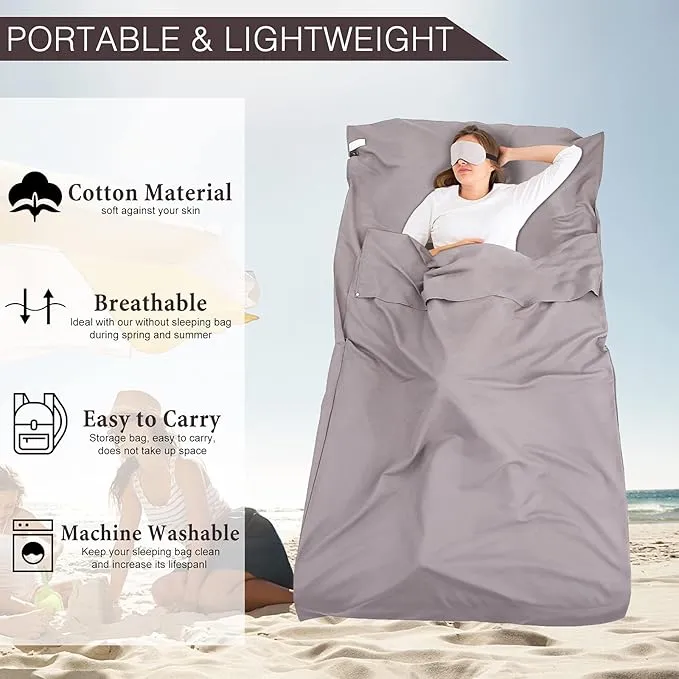 Sleeping Bag Liner and Camping Sheet, Camping & Travel Sheets for Adults, Lightweight Double Sleep Sack for Outdoor Travel Hiking Hotels Picnics