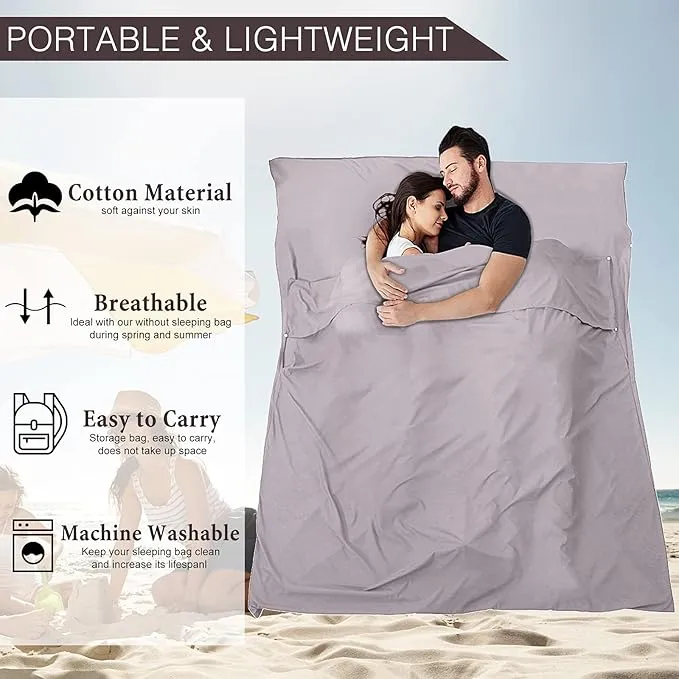 Sleeping Bag Liner and Camping Sheet, Camping & Travel Sheets for Adults, Lightweight Double Sleep Sack for Outdoor Travel Hiking Hotels Picnics