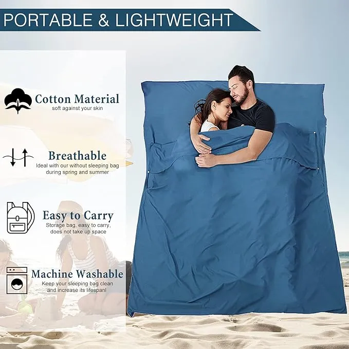 Sleeping Bag Liner and Camping Sheet, Camping & Travel Sheets for Adults, Lightweight Double Sleep Sack for Outdoor Travel Hiking Hotels Picnics