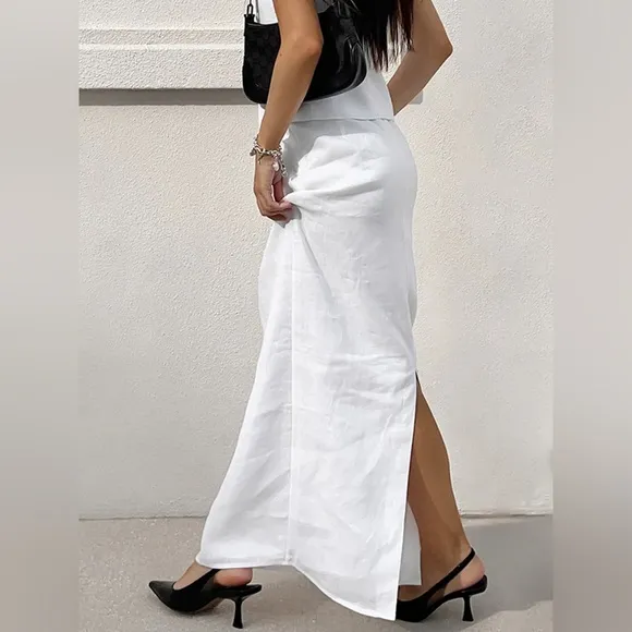 Sleeveless Square Neck Top With Split Maxi Skirt