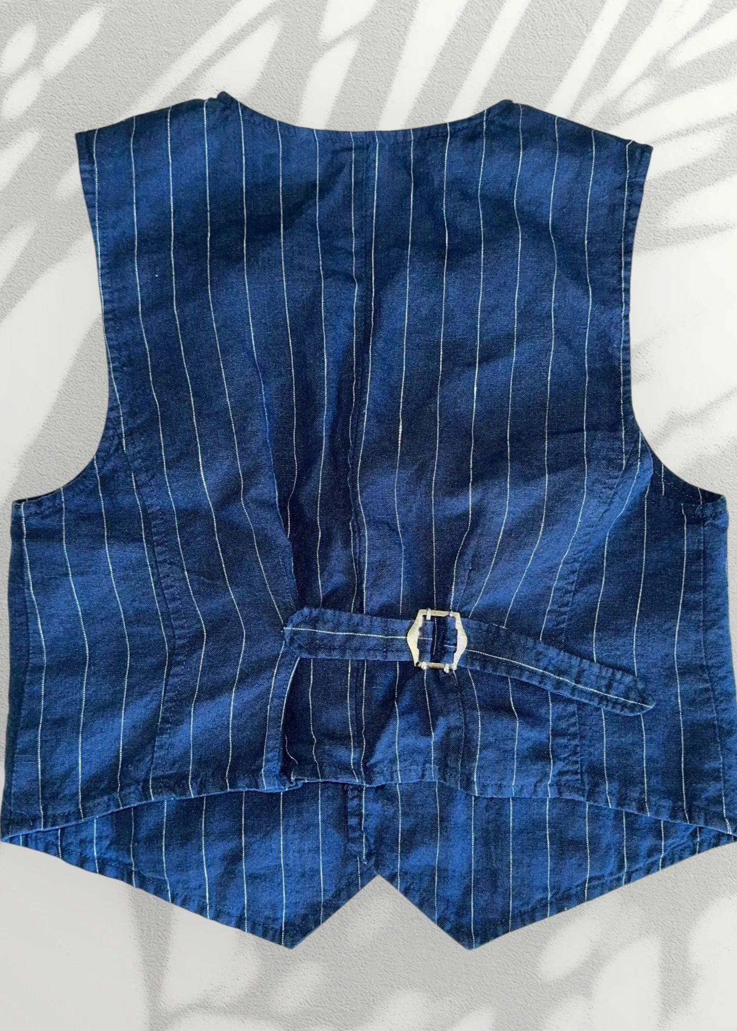 Small Linen Vest Navy Pinstripe Minimalist Crop Top Button Down