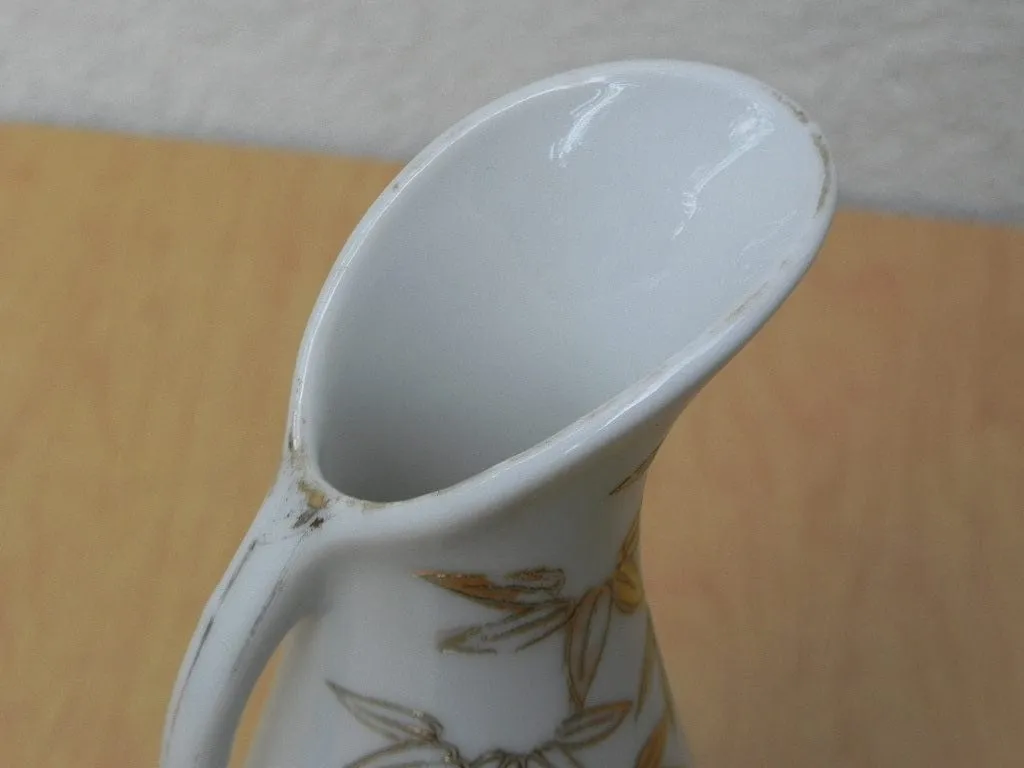 Small White Pitcher Vase with Gold Bamboo Design