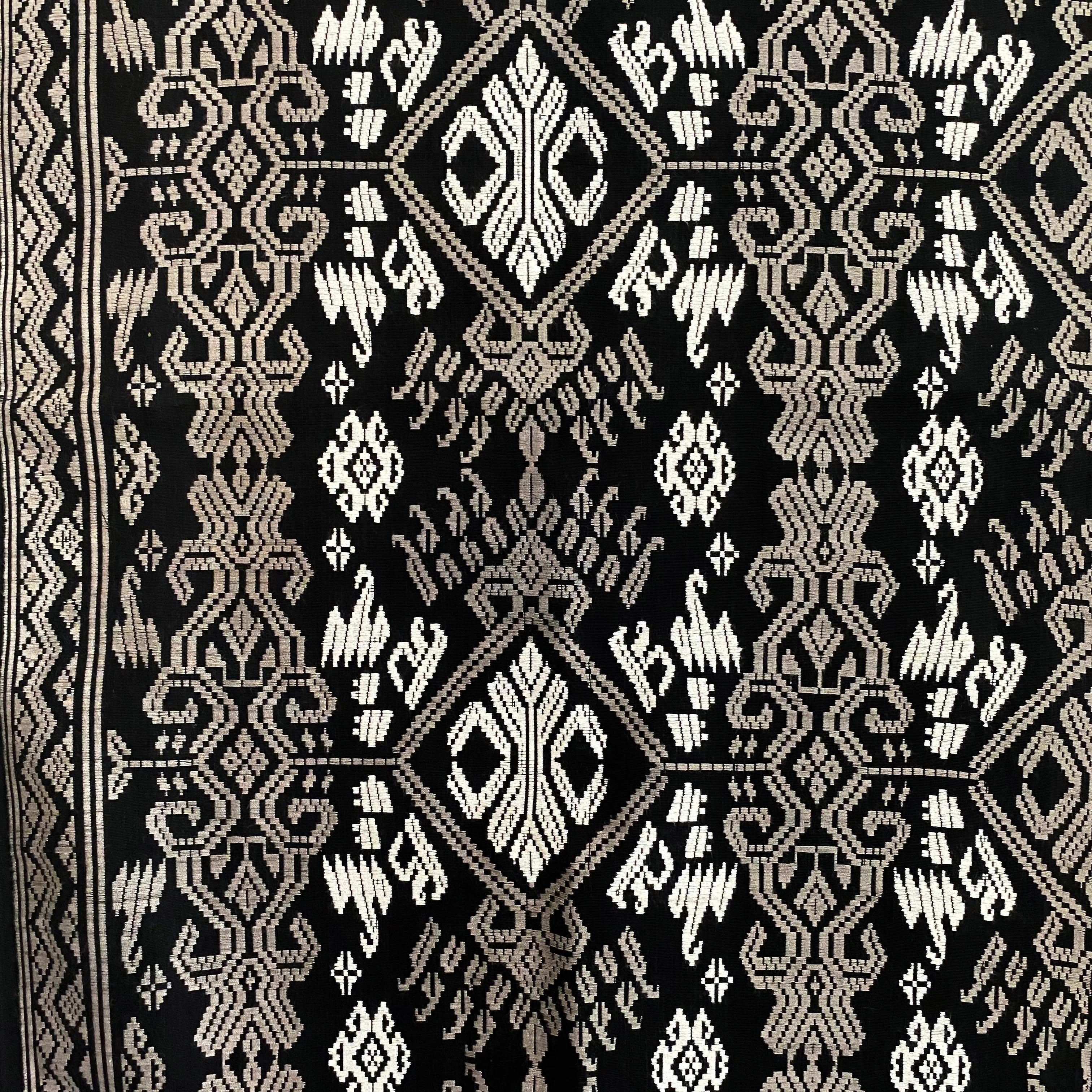 Songket Fabric - Black White & Grey