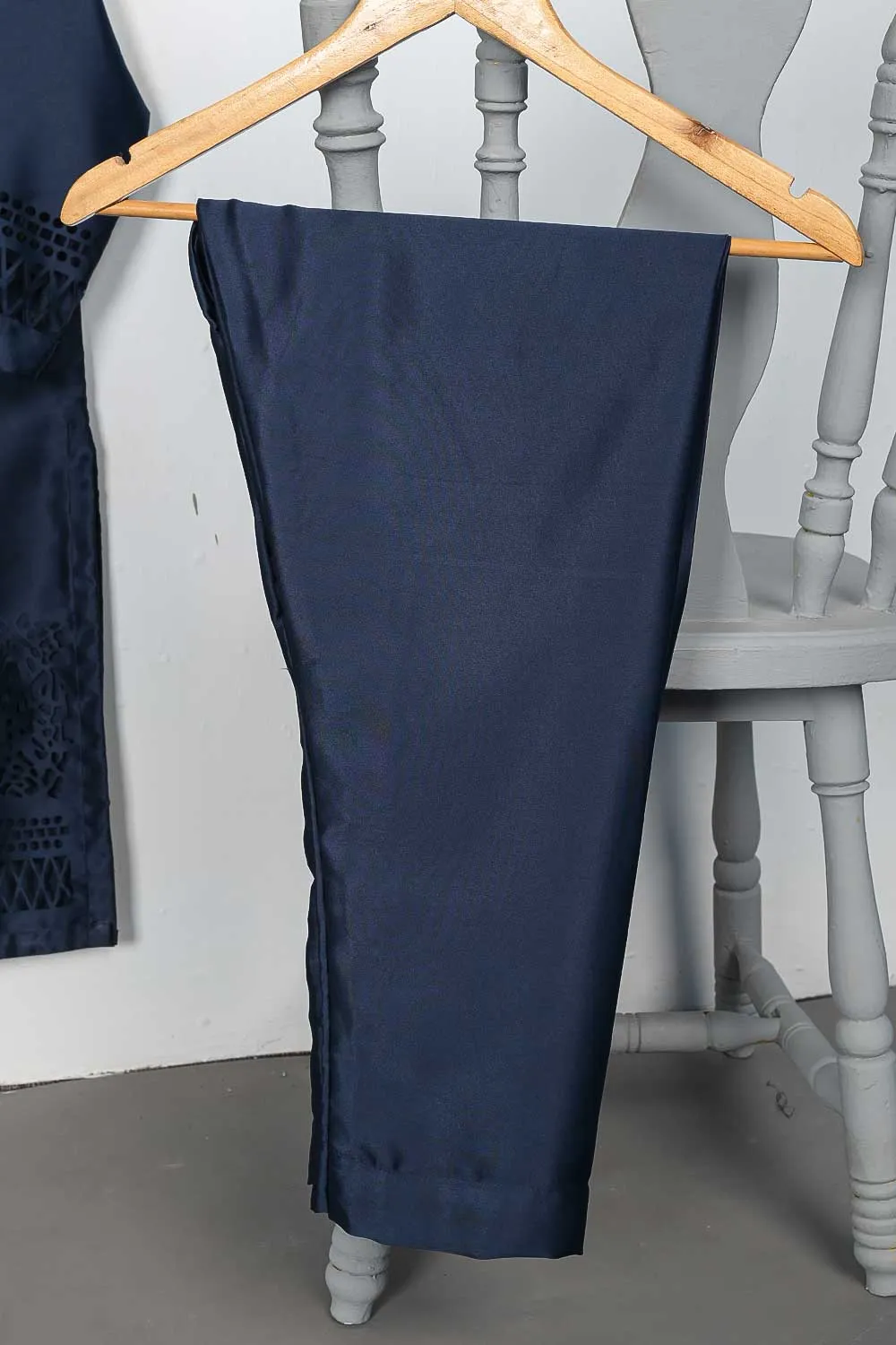 STP-074D-NavyBlue - 2Pc Silk Laser Cutwork With Silk Trouser