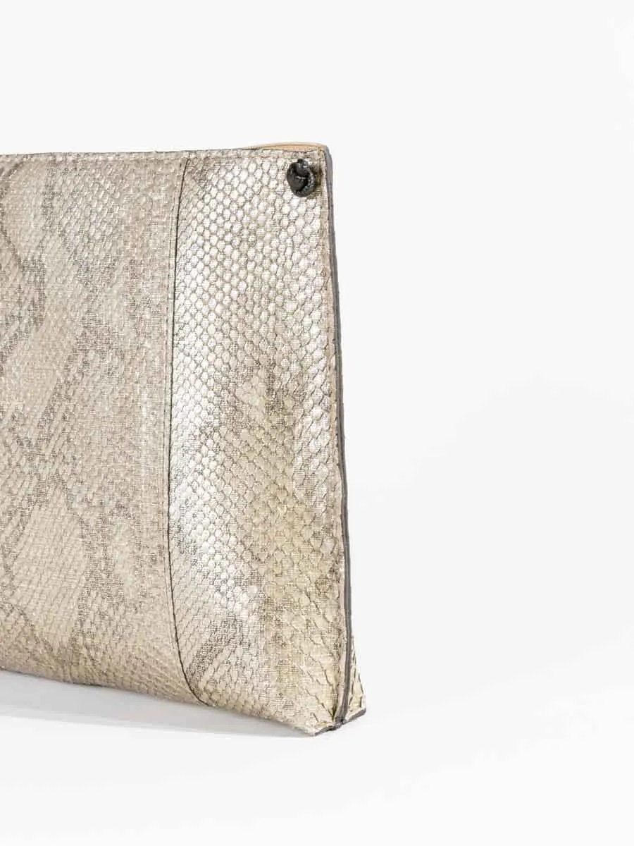 strappy pouch - silver linen python