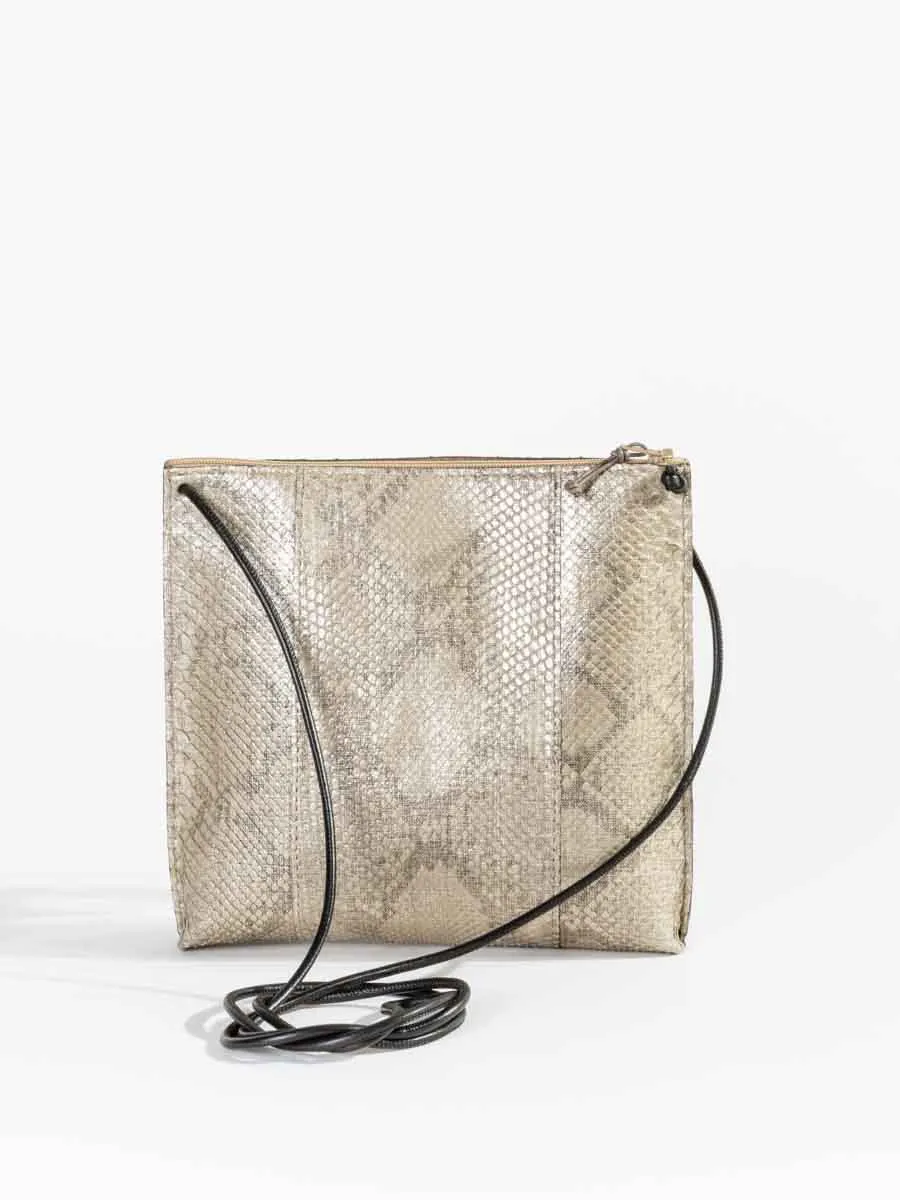 strappy pouch - silver linen python