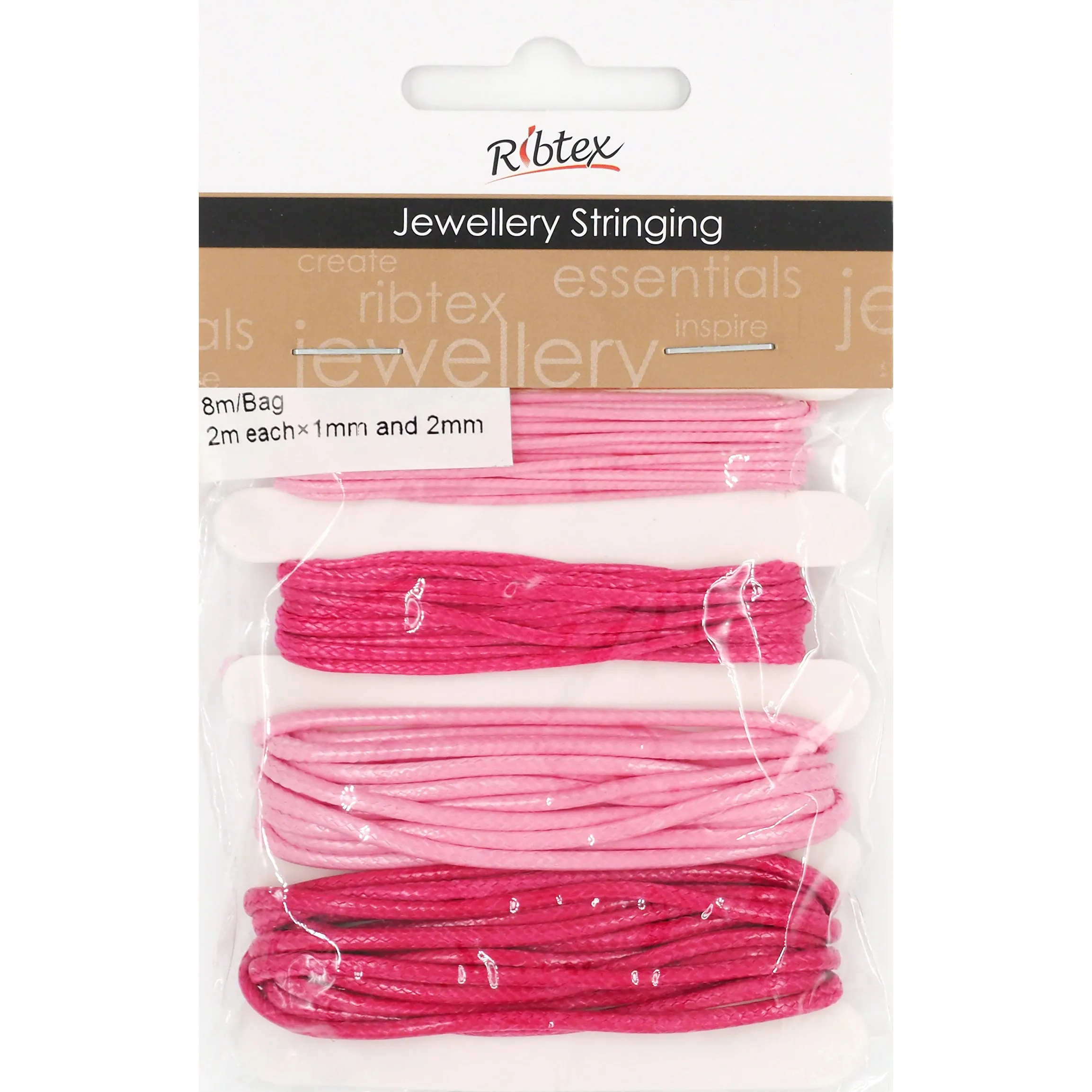 STRING WAXED CORD 4X2M PINK 8METRES 4PC