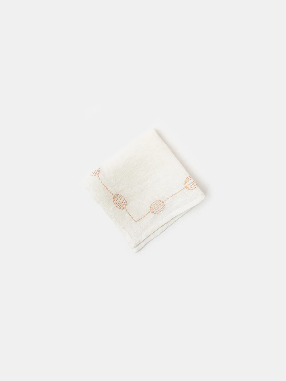 Totem Cocktail Napkin in Hand-embroidered Soft White Linen
