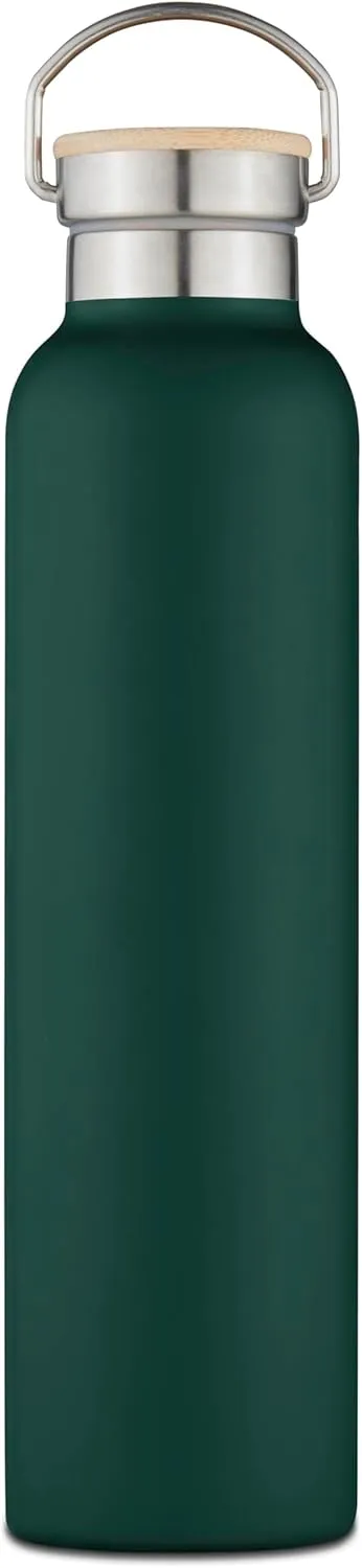 Tower Natural Life Insulated Stainless Steel Bottle with Bamboo Lid  750ml Capacity, Green- new but dented