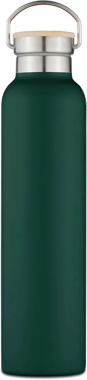 Tower Natural Life Insulated Stainless Steel Bottle with Bamboo Lid  750ml Capacity, Green- new but dented