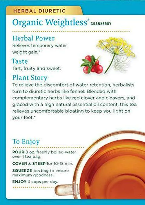 Traditional Medicinals Organic Weightless Cranberry Herbal Tea, Relieves Temporary Water Weight Gain, (Pack of 1) - 16 Tea Bags