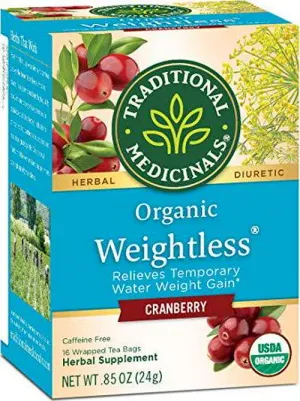 Traditional Medicinals Organic Weightless Cranberry Herbal Tea, Relieves Temporary Water Weight Gain, (Pack of 1) - 16 Tea Bags