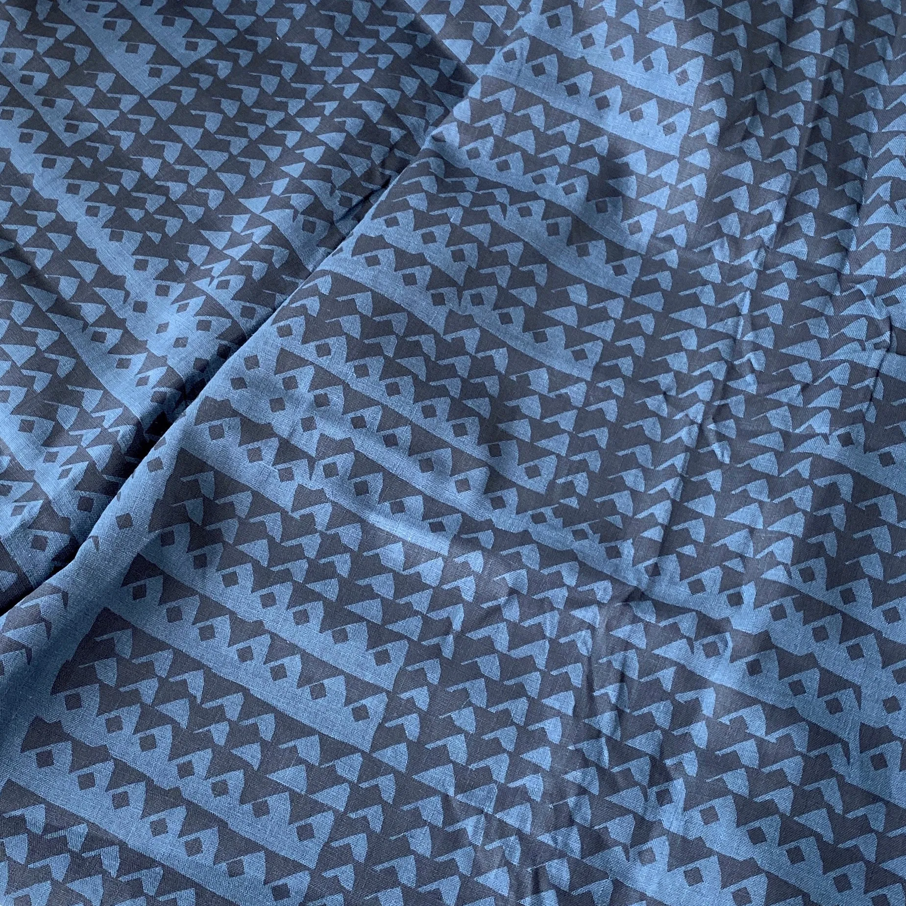 Triangles in Midnight on Deep Blue  - 100% linen - FABRIC BY THE YARD