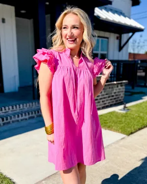 Triple Ruffle Sleeve with Lace Detailed Dress in Pink