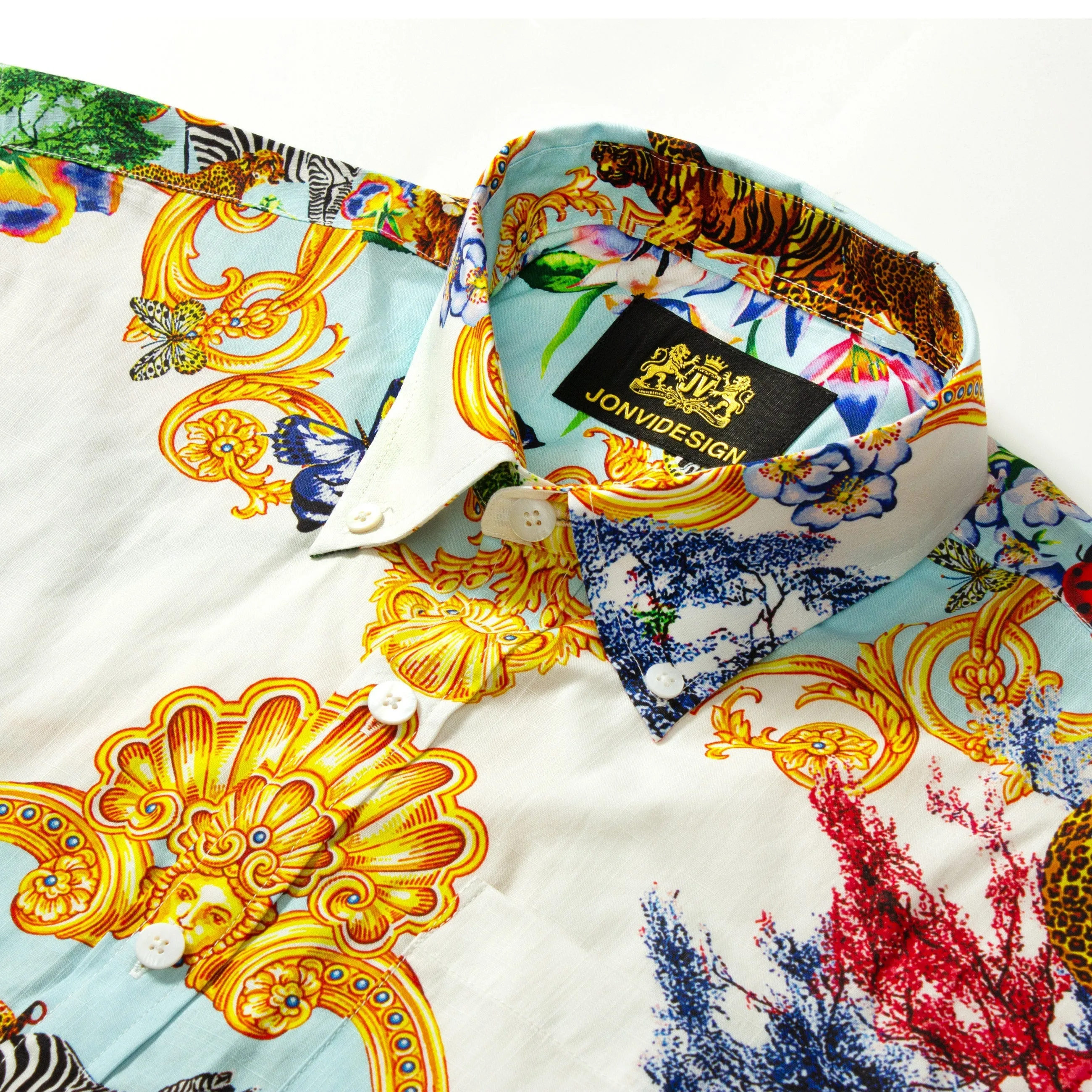 Tropical Baroque Floral Pattern Short Sleeve Shirt