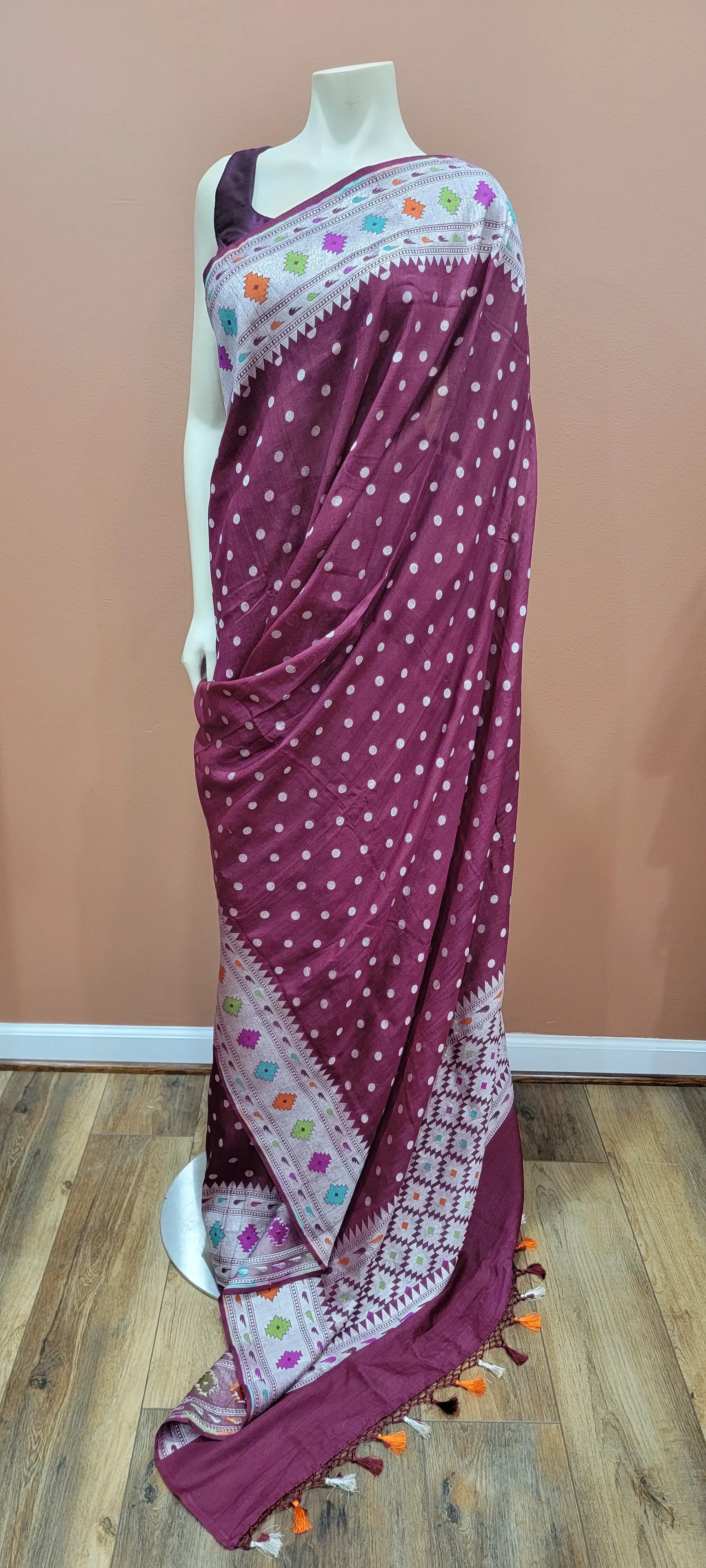 Tussar Georgette Saree w/Meenakari border