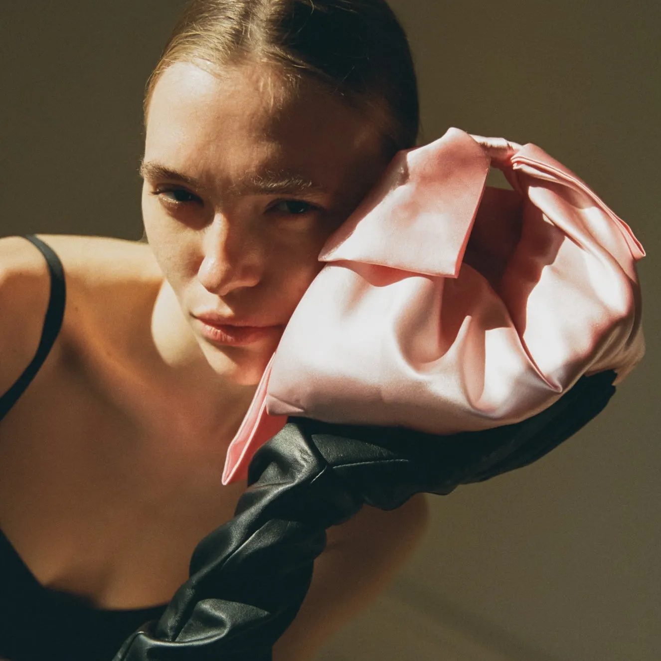 Tuxedo Bows Bag - Rosé Silk Satin