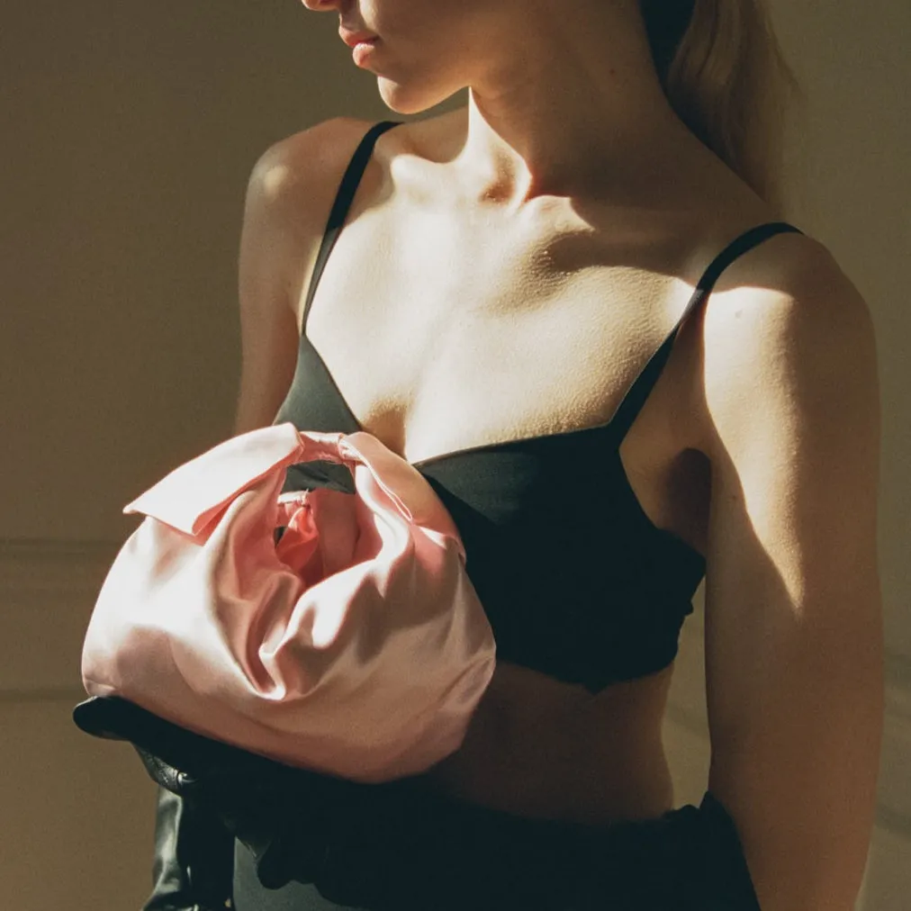 Tuxedo Bows Bag - Rosé Silk Satin