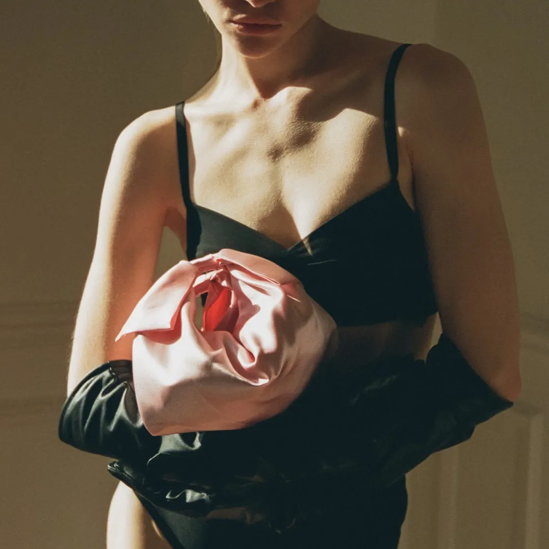 Tuxedo Bows Bag - Rosé Silk Satin