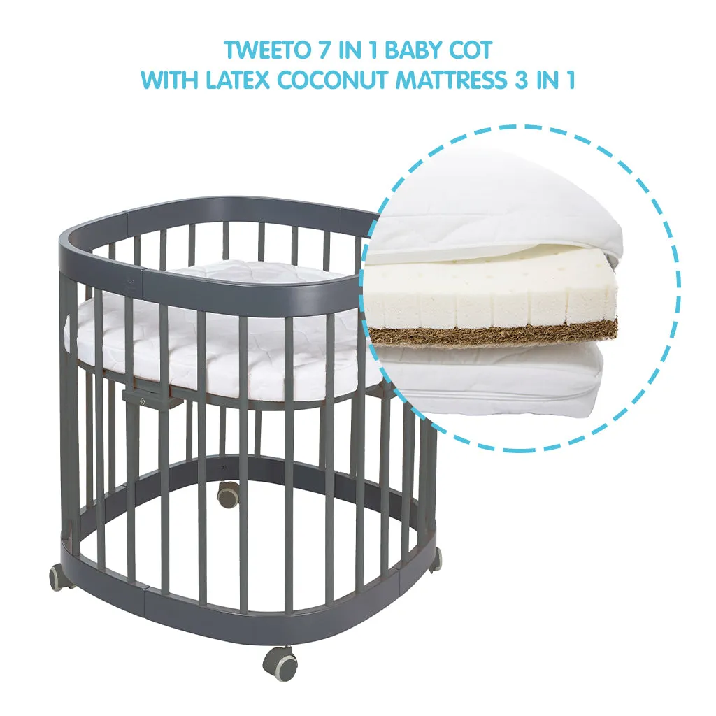 Tweeto 7 in 1 Baby Cot Gray Multifunctional