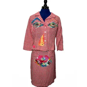 Upcycled Face Suit in Red Check L.K. Bennet