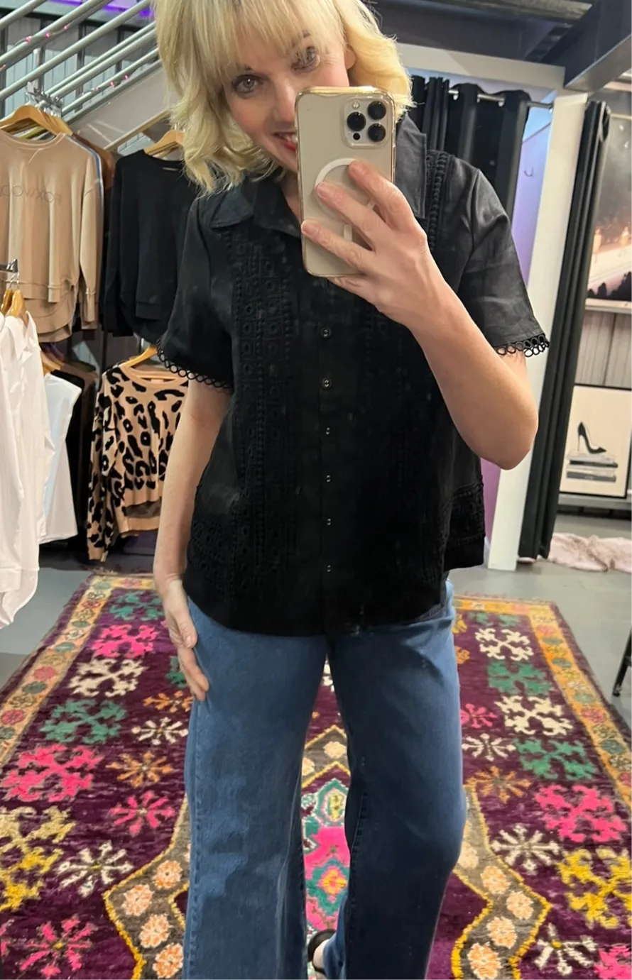 Vanessa Lace Panel Shirt : Black : Adorne